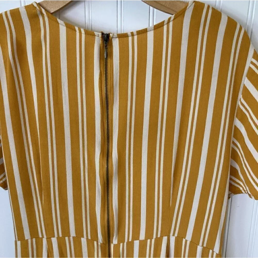 Xhilaration Womens XXL Faux Wrap Sunflower Yellow White Striped Ruffle Hem Dress